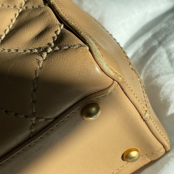 Auth. Chanel Beige Lambskin Wild Stitch Bowling Bag/Shoulder Bag - Picture 12 of 15